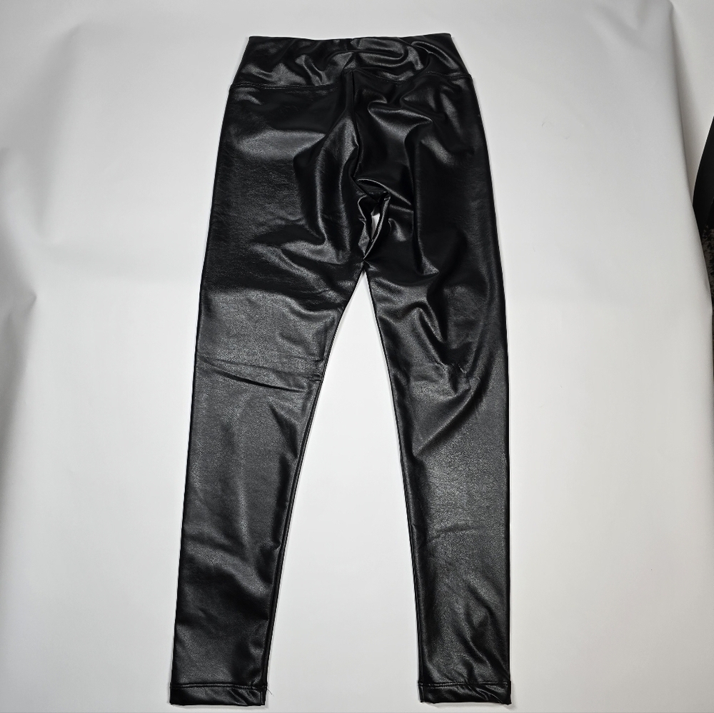 Stylish Black Faux Leather High Waisted Leggings - Picture 9 of 15